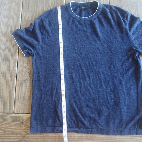 Theory Sarior Tee Mens Large Blue Cotton Linen Basic Crew Neck Knit Tee Minimal - Picture 7 of 10